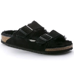 Dámske zateplené žabky s ovčou vlnou Birkenstock Arizona VL Shearling Black semišová koža regular wide (0752661) dámske