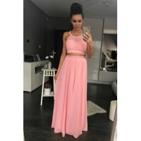 Dámske plesové dlhé šaty PINK BOOM ružové - Ružová / L - PINK BOOM