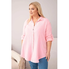 Bavlnené mušelínové tričko nadrozmernej veľkosti 65622 Baby Pink - Kesi
