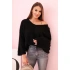 Dámsky mohérový sveter voľného strihu s výstrihom do V IT-92 / 34360 Black gloss - K-Fashion