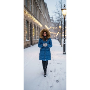 Dámska prešívaná bunda s kapucňou W701 petrol - MHM