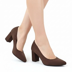 Dámske semišové lodičky na podpätku PB414 / SK403E Tmavo hnedé - Sergio Leone