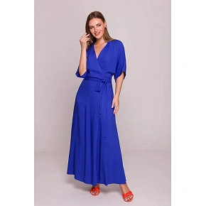 Viskózové maxi šaty s prekríženým strihom S406 modré – Stylove