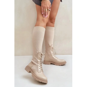 Dámske čižmy s ponožkovým zvrškom 68129 Light beige - CM Paris