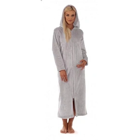 Dámsky dlhý župan s kapucňou na zips SIENA 3656 9151 Light Grey - Vestis