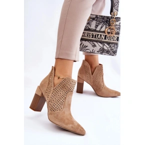 Dámske členkové topánky na podpätku A8801-63 Béžová - Bella Paris