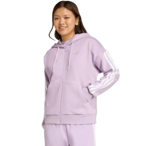 Dámska fleecová mikina adidas Essentials 3-Stripes s kapucňou a zipsom fialová JY3080