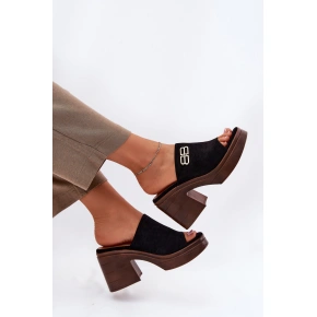 Dámske papuče / sandále na podpätku 17400 Black with brown - Vinceza