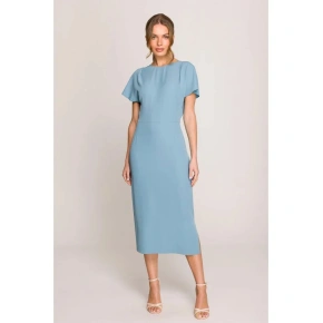 Tužkové šaty s rozparkem na boku S398 nebesky modré - Stylove