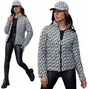 Dámska prechodná bunda s čapicou TY4505 čierno-biela – FashionStreet