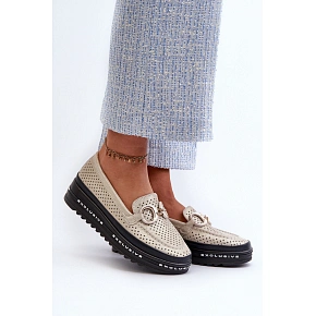 Lesklé kožené dámske mokasíny LR750 zlaté - S.Barski