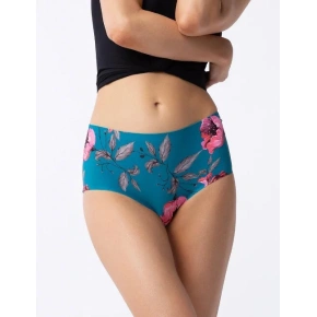 Dámske jednoduché maxi nohavičky Wild Rose petrol so vzorom - Julimex