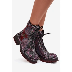 Dámske kožené členkové topánky 07072-23 Bordeaux pattern - Maciejka