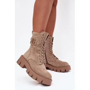 Dámska zateplená členková obuv so zdobením DA183P Beige - Seastar