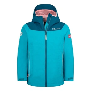 Trollkids Bergen nepremokavá bunda aquamarine mist/port blue/peach mellow (611-137)