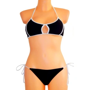 Dámske plavky dvojdielne sexi bikiny Sultry polstrované košíčky zdobené bielymi lemami čierne - Čierna - OEM