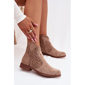 Dámske perforované členkové topánky HY61-8026 Beige - S.Barski