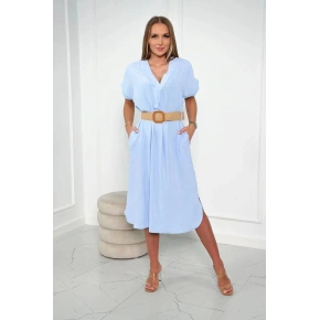 Dámske šaty s ozdobným opaskom 24139 svetlomodré - Kesi