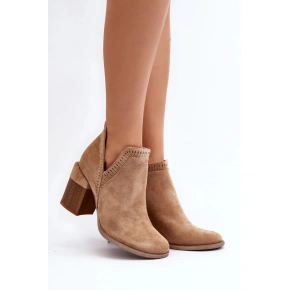 Dámske členkové topánky na podpätku A5729 / 192675 Beige - Bella Paris