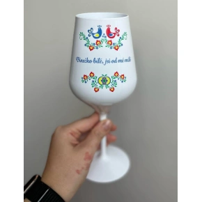 BIELE VÍNO, TY SI Z MOJEJ LÁSKY - biely nerozbitný pohár na víno 470 ml