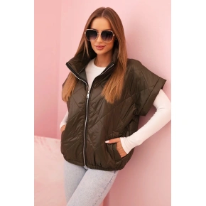 Dámska prešívaná vesta 5684 Khaki tmavozelená - K-Fashion