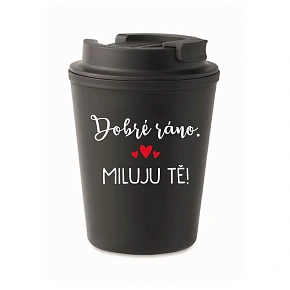 Hrnček „Dobré ráno. Milujem ťa!“ – čierny termohrnček 300 ml