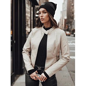 Dámska kožená bunda na prechodné obdobie TY4744, béžová – FashionStreet