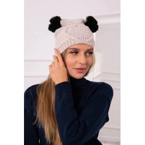 Fleecová čiapka 2 bambuľky K291 béžová - Oliwier