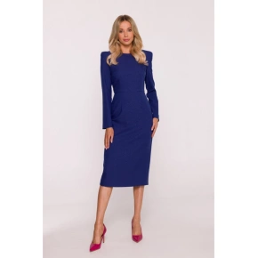 Dámske ceruzkové šaty s ozdobnými ramenami S412 modré - Stylove