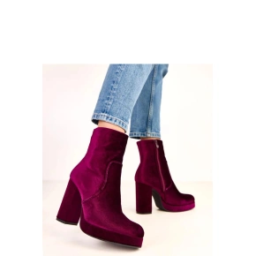 Dámske členkové topánky na podpätku RQ481 Burgundy - BESTELLE