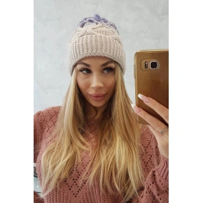 Dámska zateplená čiapka Alice K248 Beige with purple - Oliwier