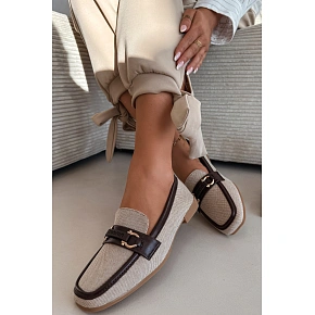 Dámske mokasíny Loafersy H8-515 hnedo-béžové – Evelora