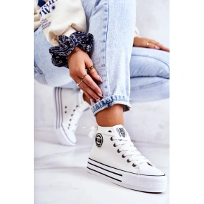 Dámske vysoké tenisky GG274013 White with Black - Big Star