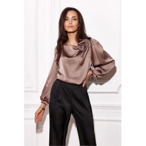 Dámska saténová blúzka BLU0194 hnedá - Roco Fashion