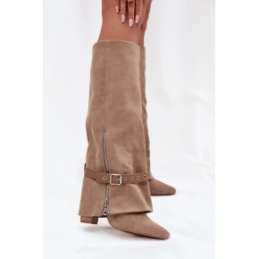 Čižmy na podpätku 2502A-1 khaki - Krok vo veľkom štýle