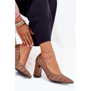 Dámske lodičky na podpätku 62254 Hnedý vzor - VINCEZA Dámske lodičky na podpätku 62254 Hnedý vzor - VINCEZA