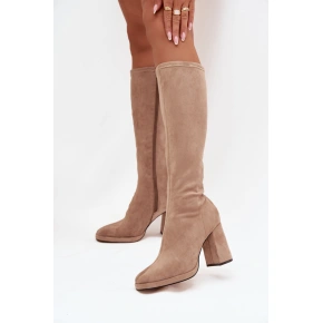 Dámske čižmy na podpätku NN634 Beige - GIVANA Dámske čižmy na podpätku NN634 Beige - GIVANA