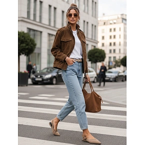 Dámska semišová bunda / bomber TY5578 Tmavo hnedá - Fashion Street