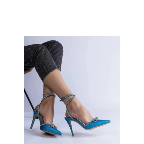 Dámske lodičky na podpätku H2810 Light Blue Glitter - BELLAMICA Shoes