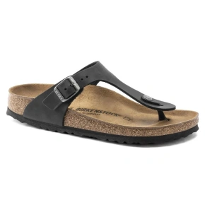 Dámske/pánske žabky Birkenstock Gizeh NU Oiled Black Regular z olejovanej kože pre široké chodidlo (0845251)