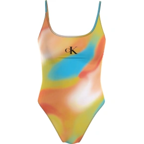 Dámske jednodielne plavky SCOOP ONE PIECE-PRINT KW0KW02086 0G0 oranžovožlté - Calvin Klein