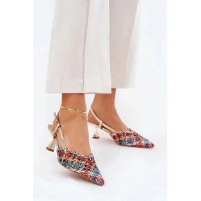 Dámske lodičky na podpätku 8338-302 Gold Mixed Colours - DAY-VINE Shoes