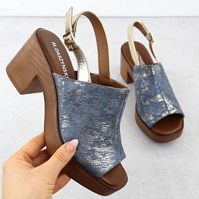 Dámske sandále na podpätku denim gold M.Daszynski MR23126-7 Dámske sandále na podpätku denim gold M.Daszynski MR23126-7