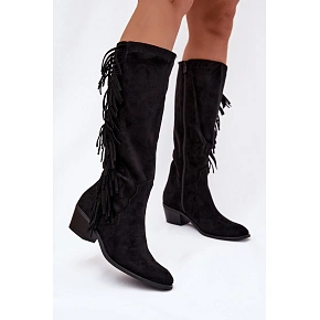 Dámske zateplené čižmy s strapcami čierne - Givana Dámske zateplené čižmy s strapcami čierne - Givana