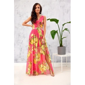Dámske šaty SUK0361 pink-yellow - Roco Fashion