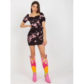 Dámske šaty LK SK 508641.29 Čierne s ružovým vzorom - FPrice