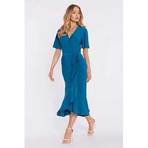 Zavinovacie midi šaty M912 v morskej modrej farbe – Stylove