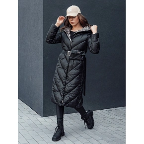 Dámsky prešívaný kabát s kapucňou TY4513 čierny – FashionStreet