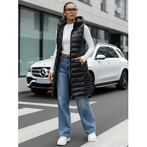 Dámska prešívaná vesta s kapucňou TY5255 čierna  - FashionStreet