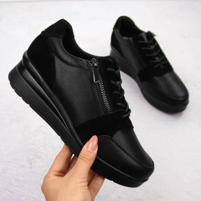 Čierne dámske kožené tenisky na podpätku Sergio Leone PB236-S Čierne dámske kožené tenisky na podpätku Sergio Leone PB236-S